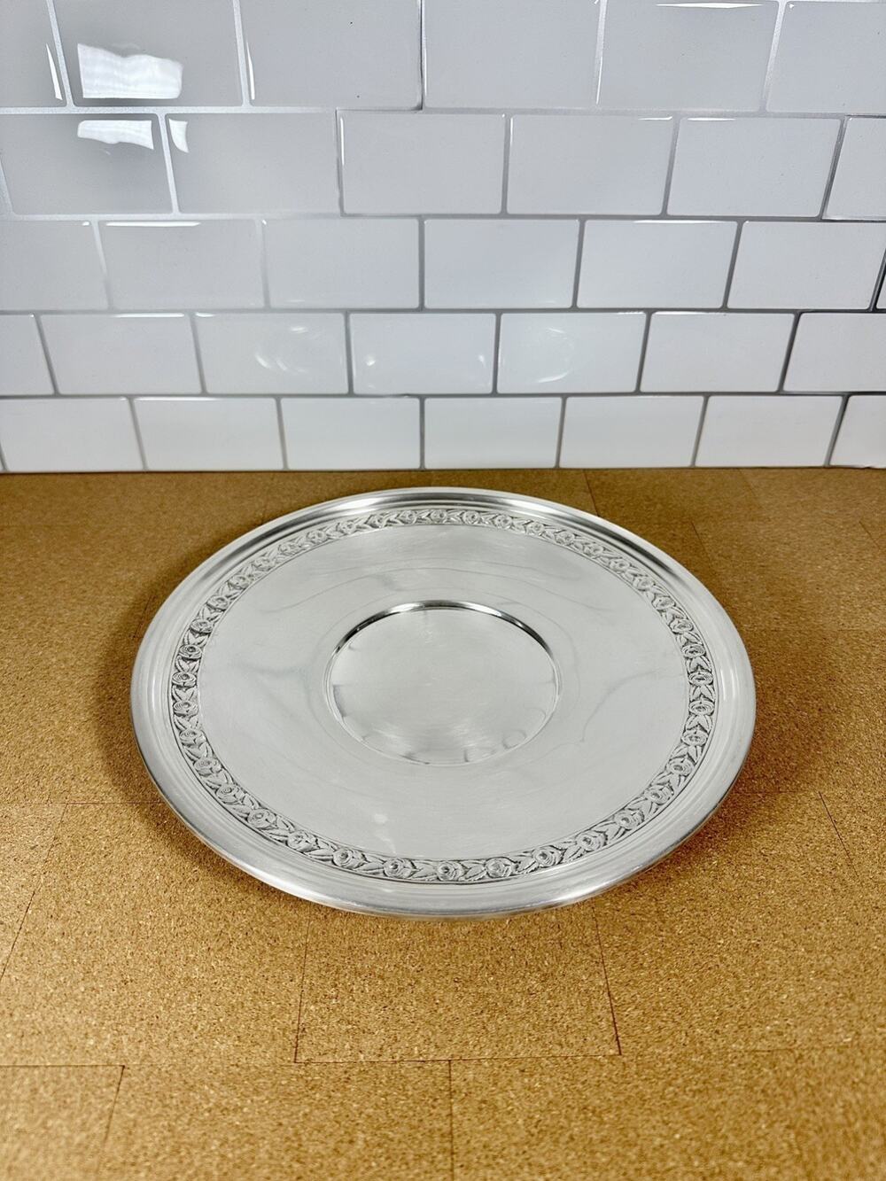 Vintage Reed & Barton Silverplate Tray #1204 Round Serving Tray Floral Border